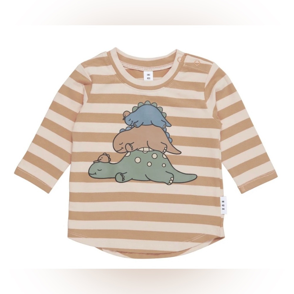 Huxbaby Sleeping Dinos Long Sleeve Stripe Top